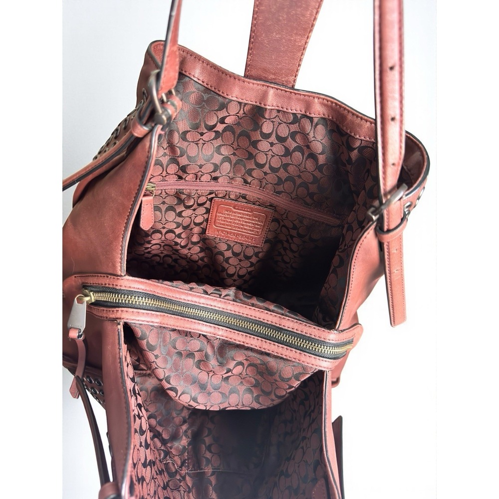 Coach Madison Grommet Studded Carlyle 32401 Brick Red Leather Handbag Hobo Bag - Picture 7 of 8